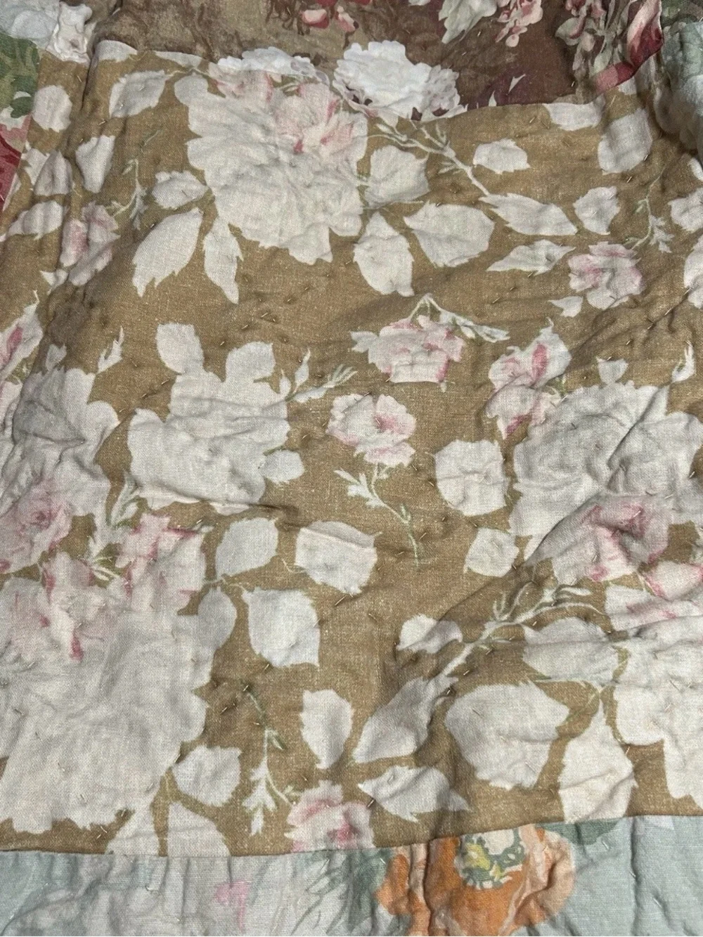 Pottery Barn Floral Patchwork Quilt in Pink, Green, Cream